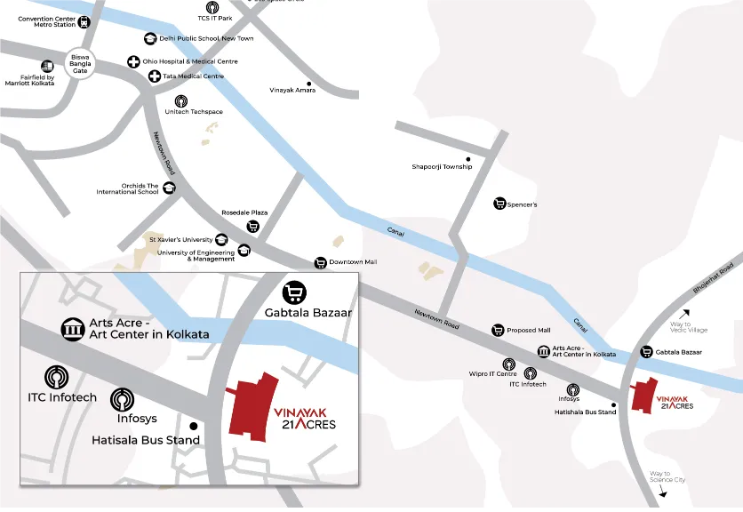 Map of Newtown Action Area showing 21 Acres project