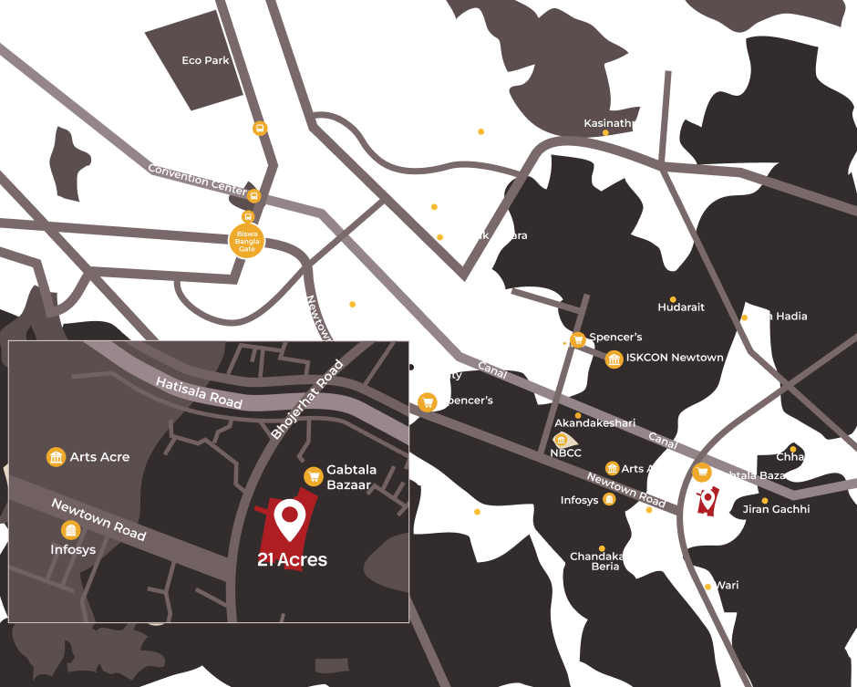 Map of Newtown Action Area showing 21 Acres project